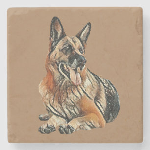 Gemäldeter deutscher Shepherd-Marmor-Untersetzer Steinuntersetzer