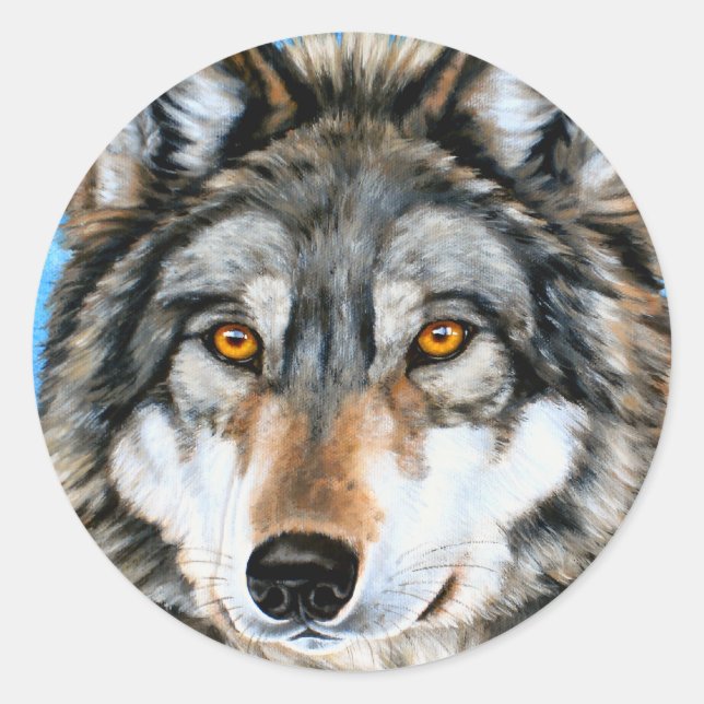 Gemäldeter Wolf Runder Aufkleber (Vorderseite)