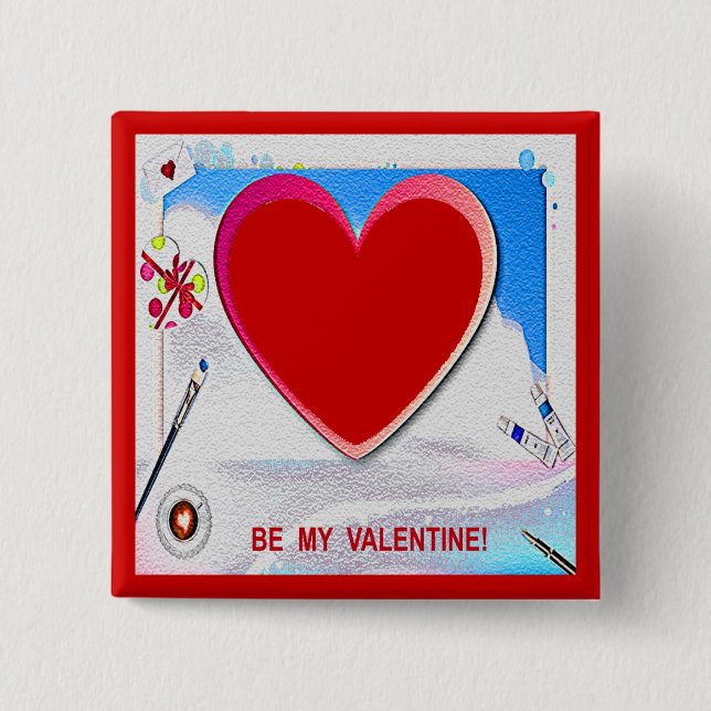Gemäldetes Valentinherz Hinzufügen Ihres Fotos Button (Vorderseite)