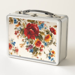 Gemalt Е lecker und zarte farbenfrohe Sommer-Blume Metall Brotdose