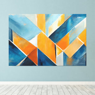 Gemalte abstrakte Kunst in Blauorange Leinwanddruck