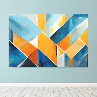 Gemalte abstrakte Kunst in Blauorange  Leinwanddruck