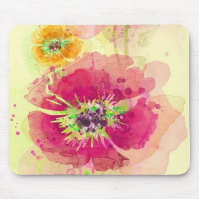 Gemalte Aquarellmohnblumen 2 Mousepad (Vorne)