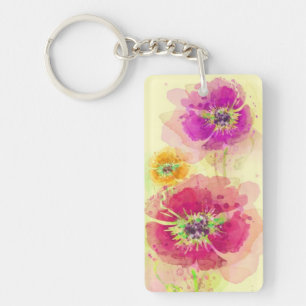 Gemalte Aquarellmohnblumen 2 Schlüsselanhänger