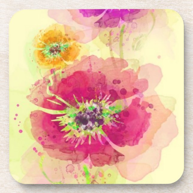 Gemalte Aquarellmohnblumen 2 Untersetzer (Vorderseite)