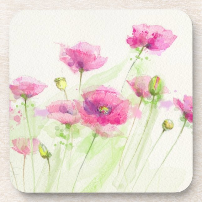 Gemalte Aquarellmohnblumen 3 Getränkeuntersetzer (Vorderseite)