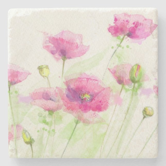 Gemalte Aquarellmohnblumen 3 Steinuntersetzer (Vorderseite)