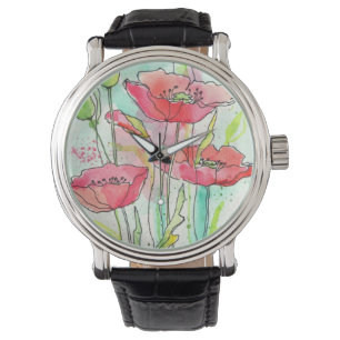 Gemalte Aquarellmohnblumen Armbanduhr