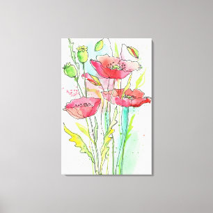 Gemalte Aquarellmohnblumen Leinwanddruck