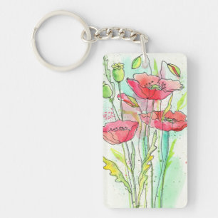 Gemalte Aquarellmohnblumen Schlüsselanhänger