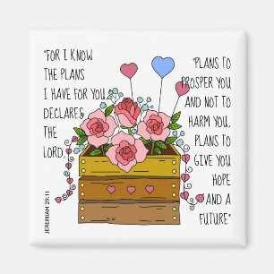 Gemalte Blume, Vers aus Jeremiah 29:11 Magnet