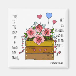 Gemalte Blume, Vers. aus Psalm 118:24 Magnet