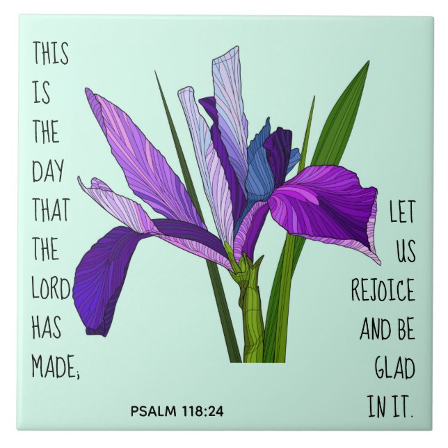 Gemalte Blume, Vers. von Psalm 118:24 Fliese (Vorderseite)