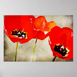 Gemalte Blumen-Rot-Tulpen Poster