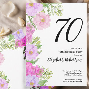 Gemalte Blumen und Farne 70. Geburtstagseinladung Einladung