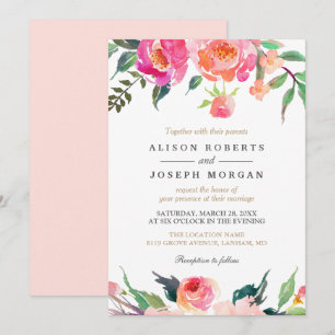 GEMALTE BLÜTEN Botanische Florale Hochzeitseinladu Einladung