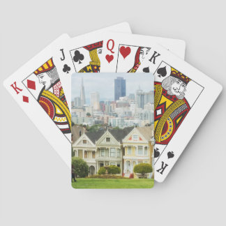 Gemalte Damen, viktorianische Häuser und Skyline Spielkarten