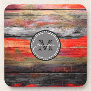 Gemalte Farben Holz-Look Monogramm #5 Getränkeuntersetzer