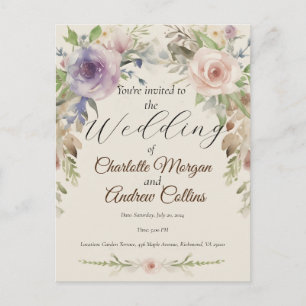 Gemalte florale Hochzeitseinladung Postkarte