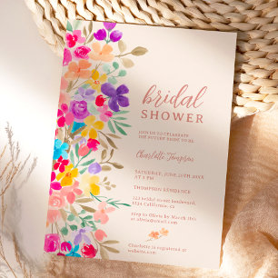 Gemalte Gartenanlagen Wildblumen Wiese Brautparty Einladung