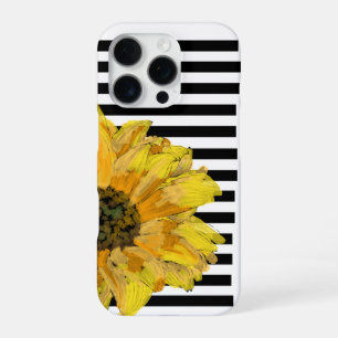 Gemalte gelbe Sonnenblume auf schwarzen Streifen iPhone 16 Pro Hülle