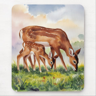 Gemalte Hirschmutter und -baby Mousepad