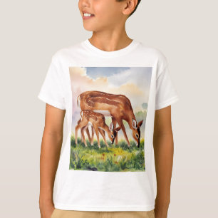 Gemalte Hirschmutter und Baby T-Shirt