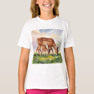 Gemalte Hirschmutter und -baby T-Shirt