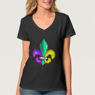 Gemalte lila grüne und goldene Fleur de Lis für M T-Shirt