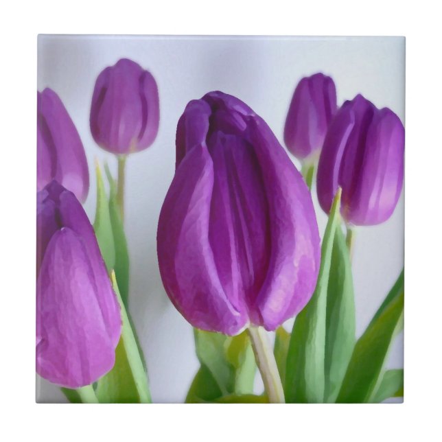 Gemalte lila Tulpen Fliese (Vorderseite)