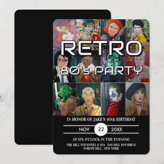 Gemalte Porträts von Alfred Fox - Retro-Party Einladung