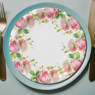 Gemalte rosa Rosen in der Vintagen Art Pappteller