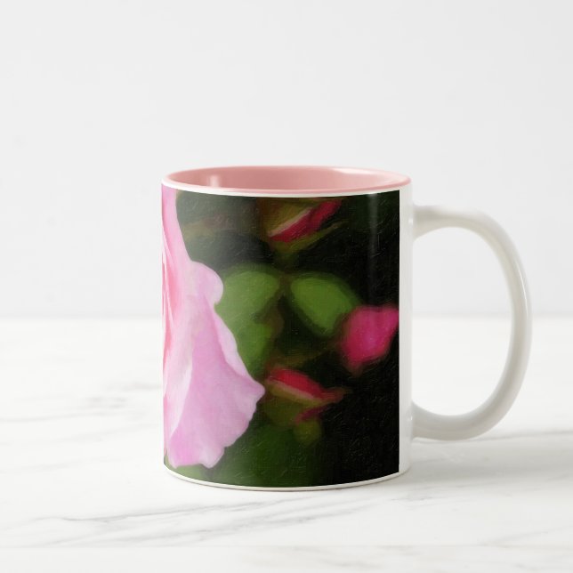 Gemalte rosa Rosen Zweifarbige Tasse (Rechts)