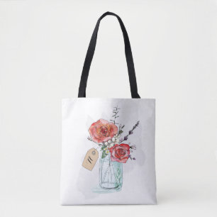 Gemalte Rosen im Maurer-Glas-Blumenmonogramm Tasche