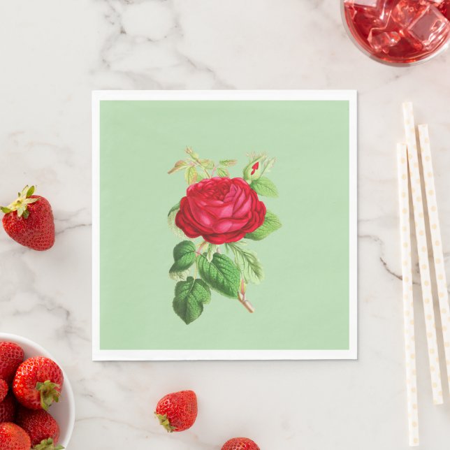 Gemalte rote Rose auf Hellgrün Serviette (Beispiel)