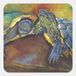 Gemalte Schildkröten Quadratischer Aufkleber