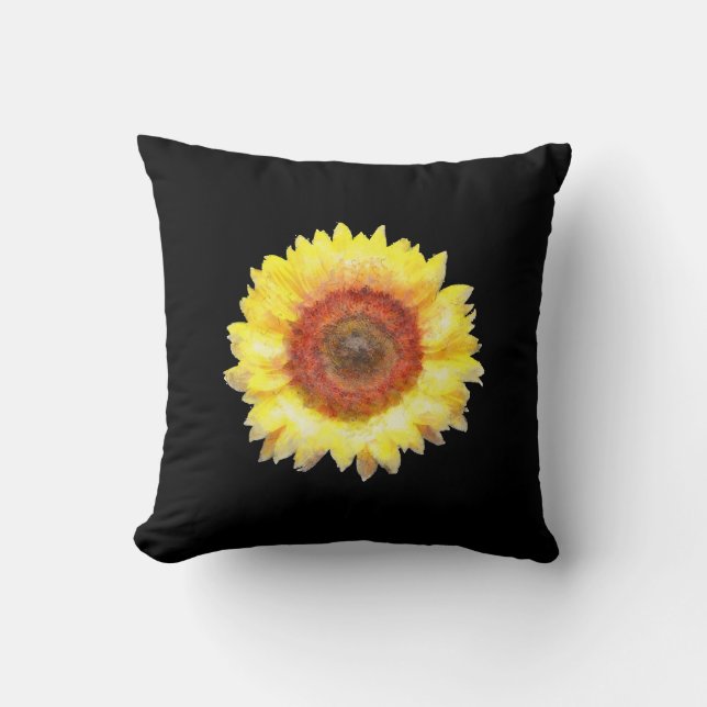 Gemalte Sonnenblume auf schwarzem Wurfs-Kissen Kissen (Vorderseite)