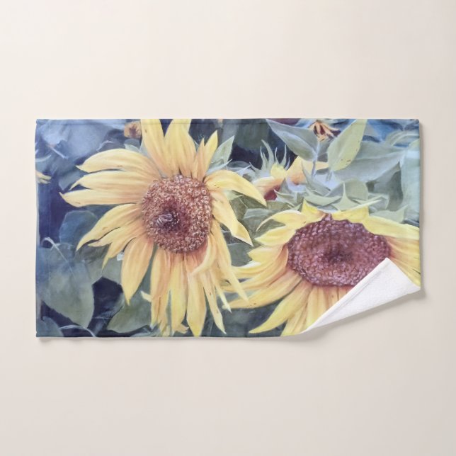 Gemalte Sonnenblumen mit einer Biene Handtuch (Handtuch)