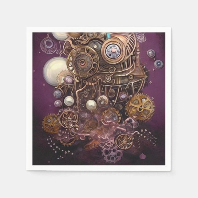 Gemalte Steampunk-Elemente Collage 6 Serviette (Vorderseite)