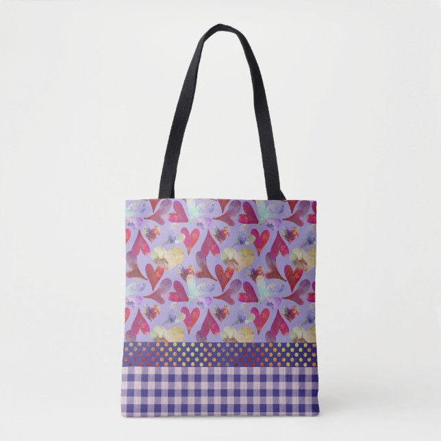 Gemalte Wasserfarbenherzen | Valentine Collage Tasche (Vorderseite)