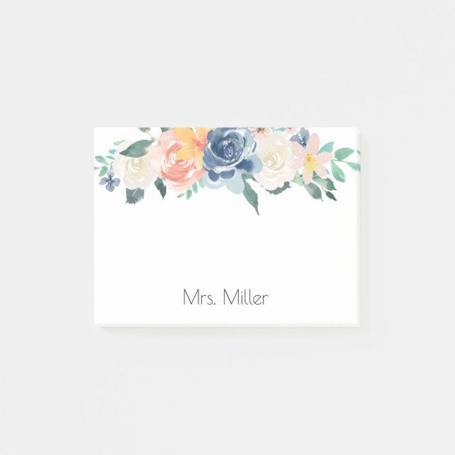 Gemalte Watercolor-Blumen personalisiert Post-it Klebezettel (Vorderseite)