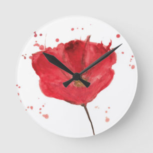 Gemalte Watercolormohnblumen-Blume 2 Runde Wanduhr