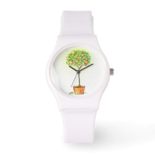 Gemalter Aquarellzitrusfruchtbaum im Topf Armbanduhr