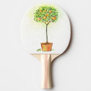 Gemalter Aquarellzitrusfruchtbaum im Topf Tischtennis Schläger