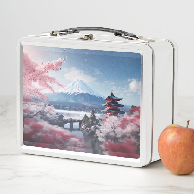 Gemalter Fuji-Berg in Kirschblütensaison Metall Brotdose (Beispiel)