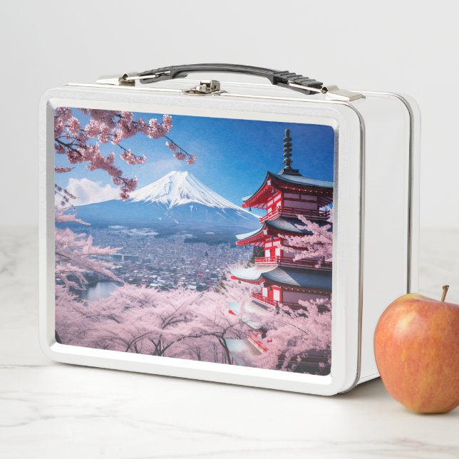 Gemalter Fuji-Berg in Kirschblütensaison Metall Brotdose (Beispiel)