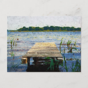 Gemalter Fußsteg im Wasser. Havel Fluss. Postkarte
