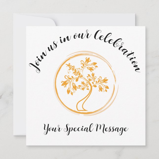 Gemalter Goldener Baum des Lebens Ende der Behandl Einladung (Vorderseite)