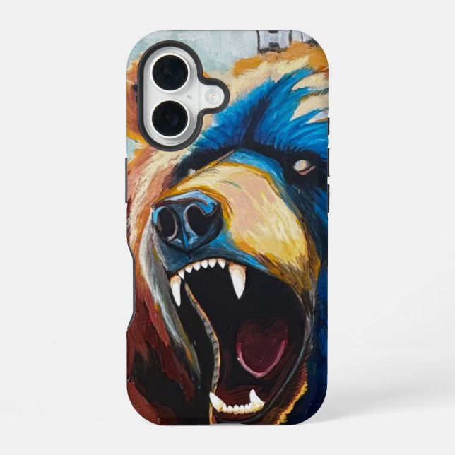 Gemalter Grizzly iPhone 16 Hülle (Rückseite)