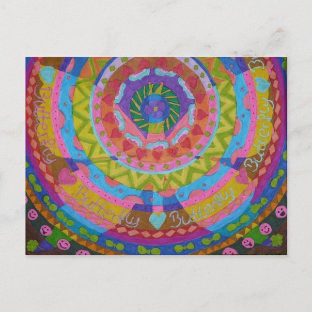 Gemalter Schmetterling mit Postkarte (Vorderseite)